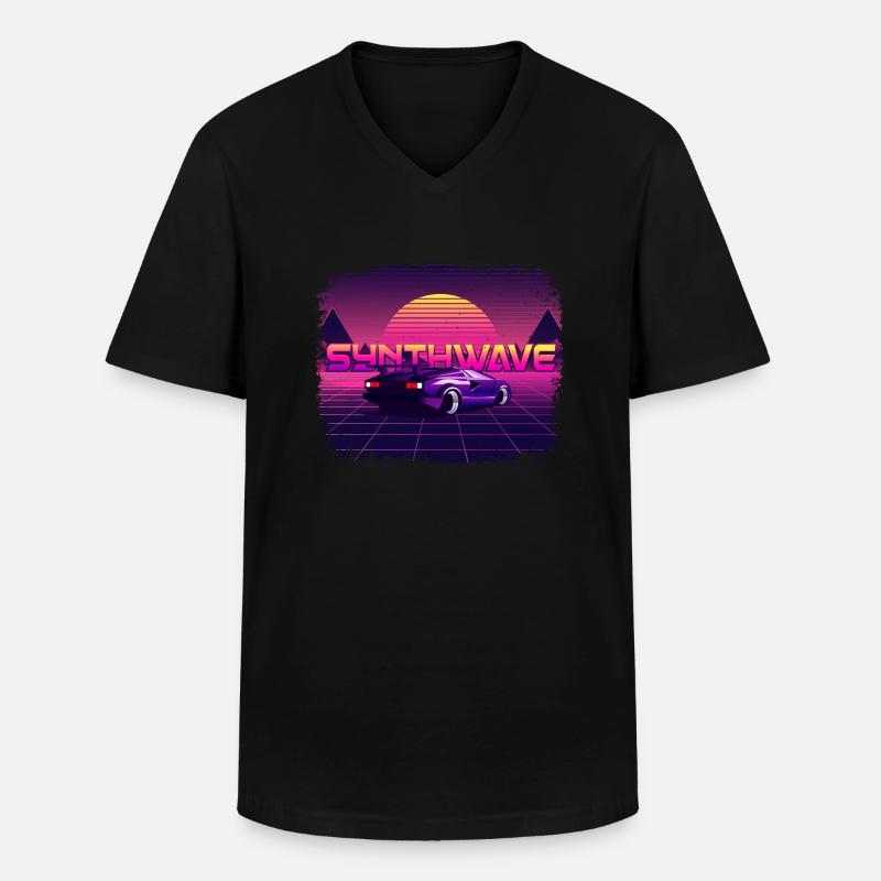 80‘s Synthwave Car Design 🎹🚘 - Männer-T-Shirt mit V-Ausschnitt - Schwarz