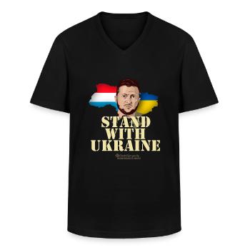 Luxembourg Ukraine Zelenskyi - T-shirt col V Homme - noir - Devant - AI Model Male 178 dark (178cm)