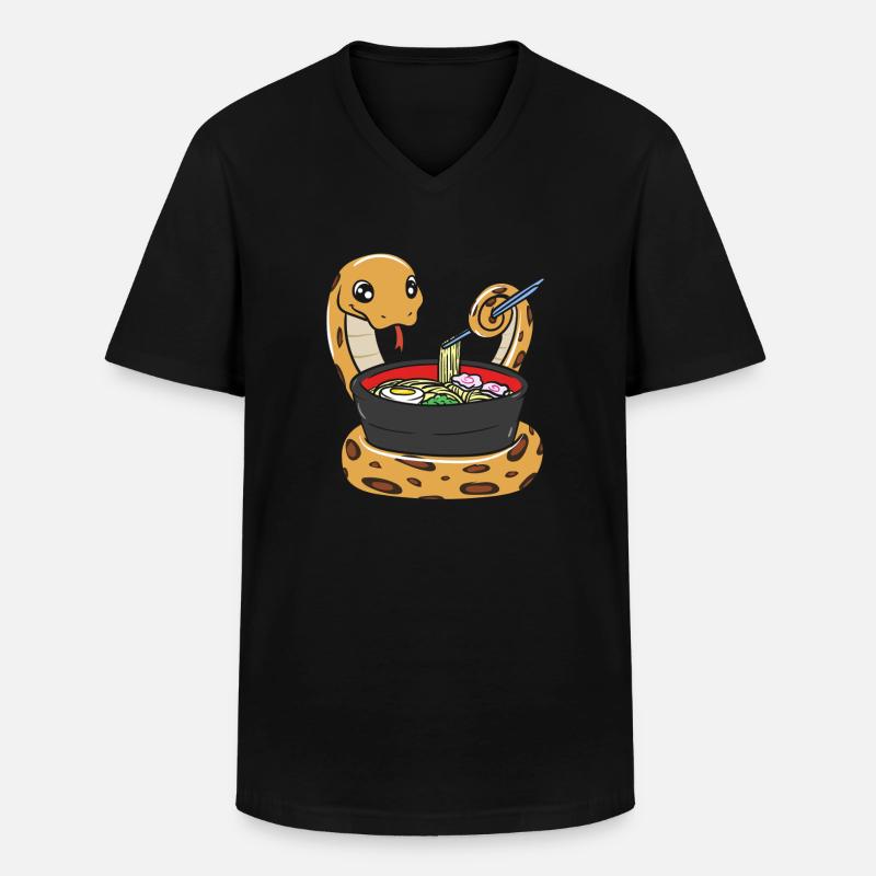 King python eating ramen - Men's V-Neck T-Shirt - black