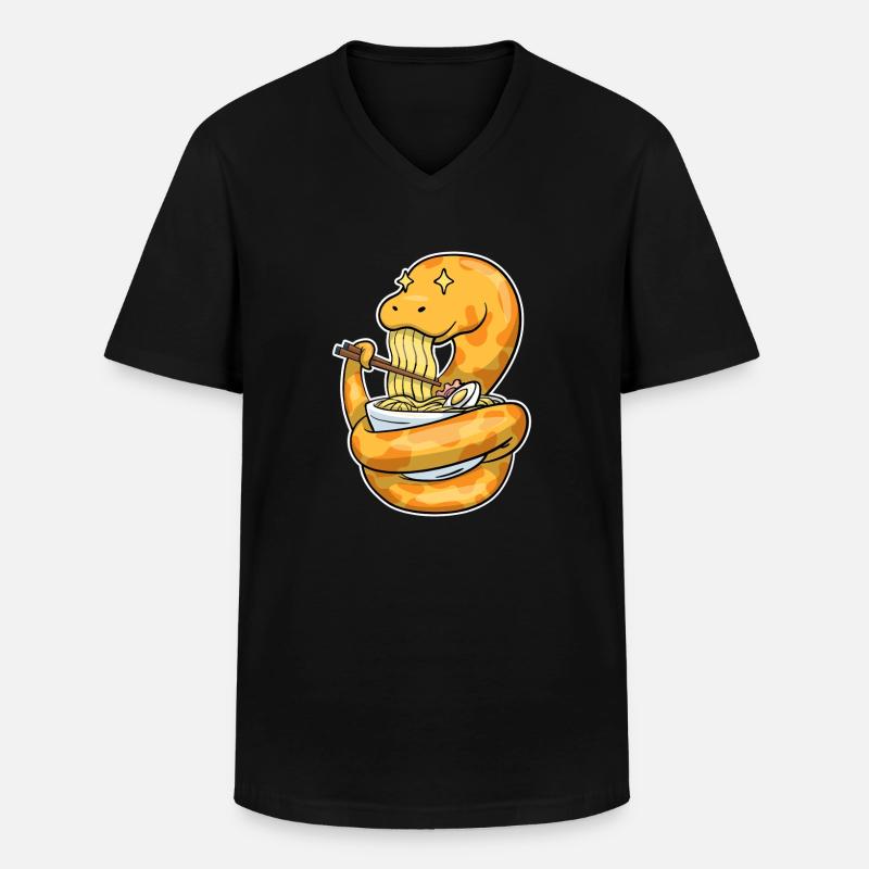 Königspython Isst Ramen - Männer-T-Shirt mit V-Ausschnitt - Schwarz