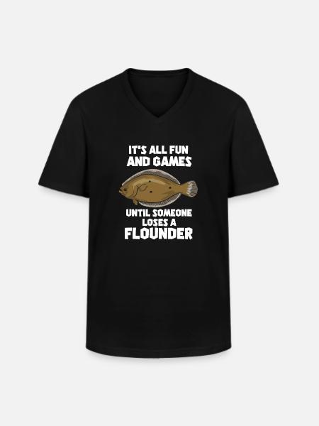 Flunder Fischen Lustiger Angler Spruch - Männer-T-Shirt mit V-Ausschnitt - Schwarz