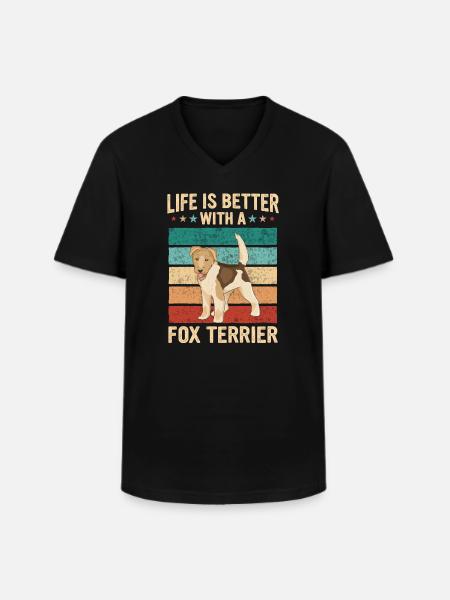 Fox Terrier Dog - Men's V-Neck T-Shirt - black
