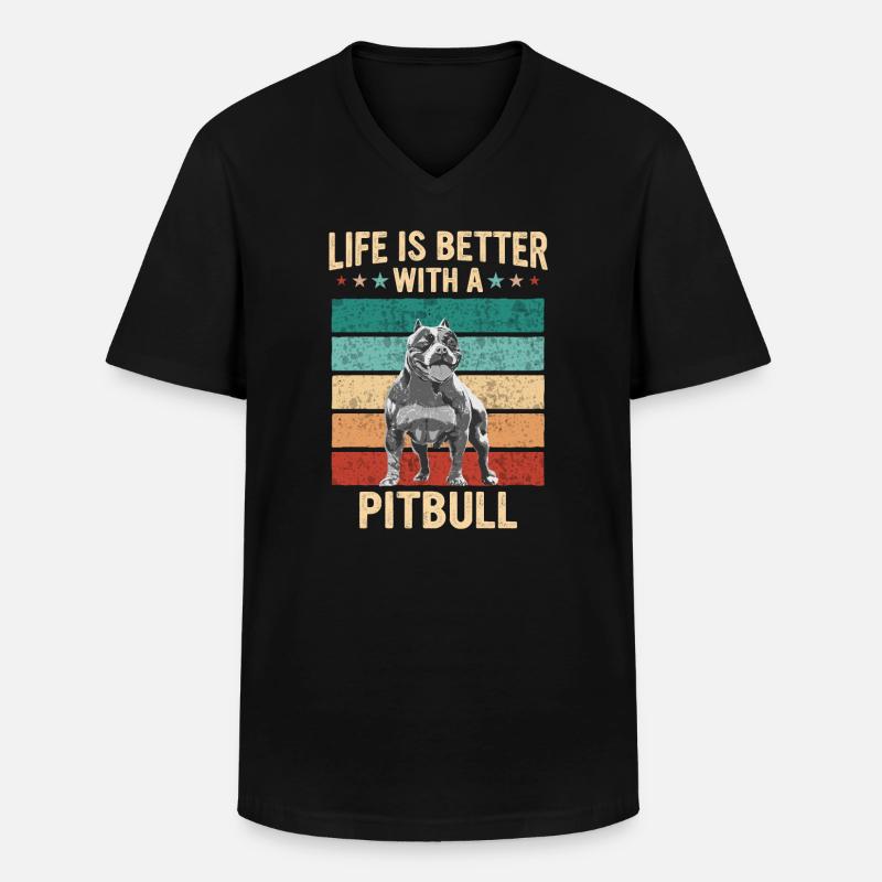 Pitbull Hund - Männer-T-Shirt mit V-Ausschnitt - Schwarz