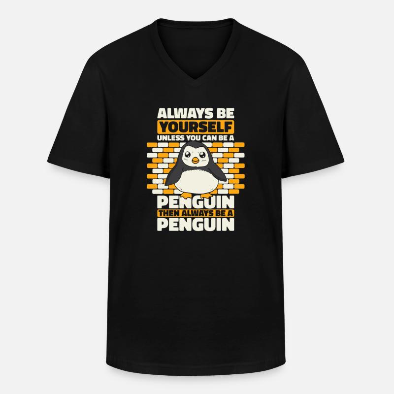 Pinguin - Männer-T-Shirt mit V-Ausschnitt - Schwarz