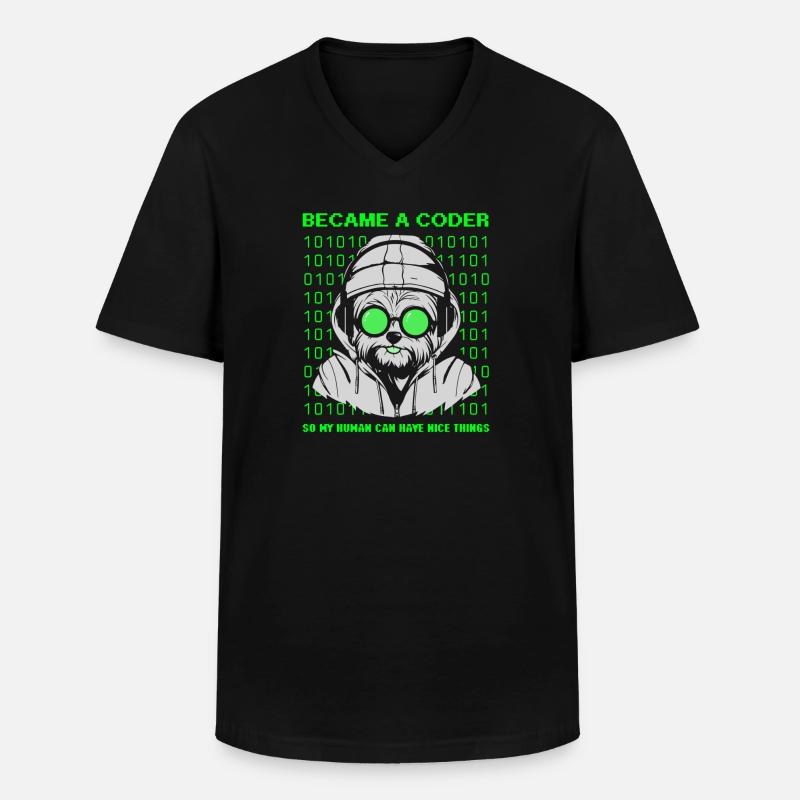 Became a Coder – Cyber Dog Binary - Men's V-Neck T-Shirt - black