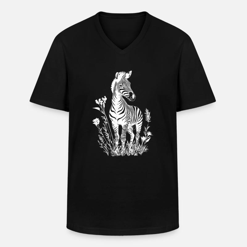 Zebra Blumen Floral - Männer-T-Shirt mit V-Ausschnitt - Schwarz