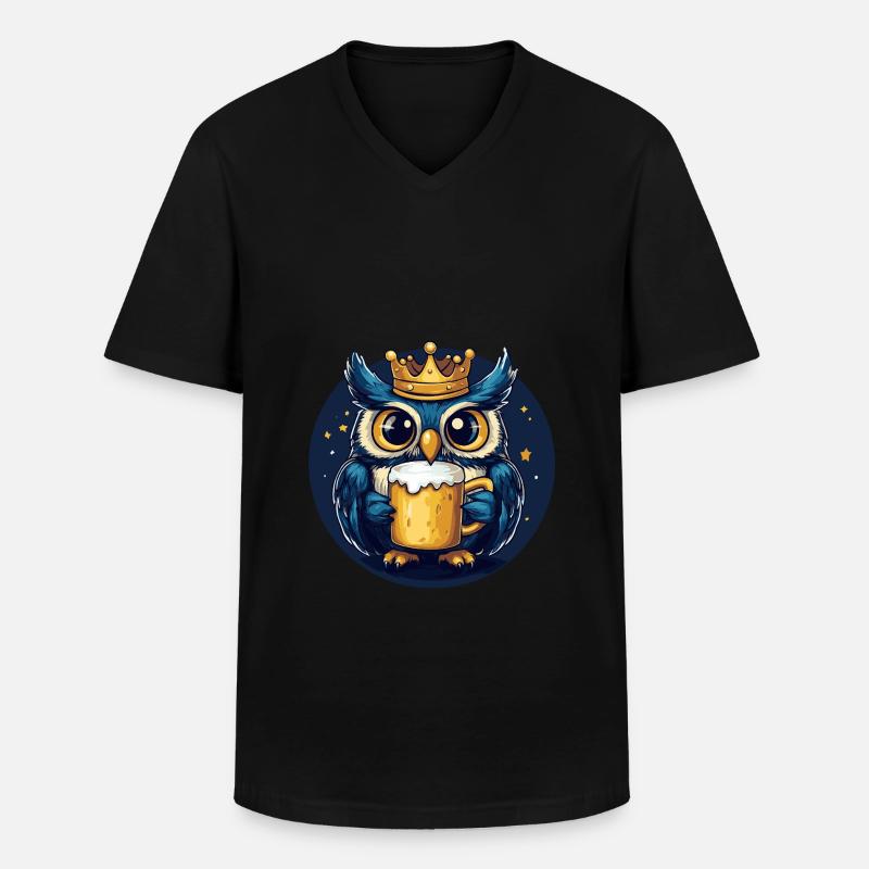 Eule Bier - Männer-T-Shirt mit V-Ausschnitt - Schwarz