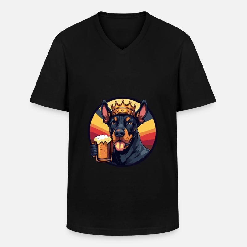 Dobermann Hund Bier - Männer-T-Shirt mit V-Ausschnitt - Schwarz