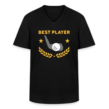 Meilleur joueur (clubs de golf, balle de golf, couronne de laurier) - T-shirt col V Homme - noir - Devant - AI Model Male 178 dark (178cm)