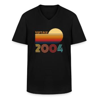 Édition Limitée Millésime Année d’Anniversaire 2004 - T-shirt col V Homme - noir - Devant - AI Model Male 178 dark (178cm)
