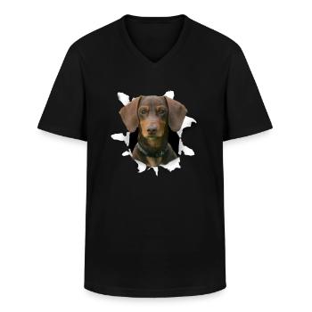 Teckel Chien - Teckel - T-shirt col V Homme - noir - Devant - AI Model Male 178 dark (178cm)