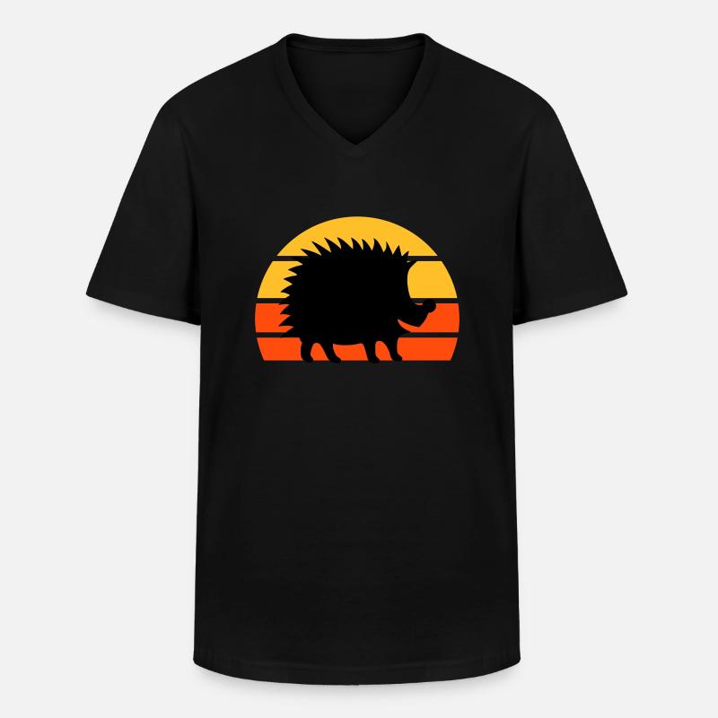 Hérisson heureux devant un demi-soleil - T-shirt col V Homme - noir