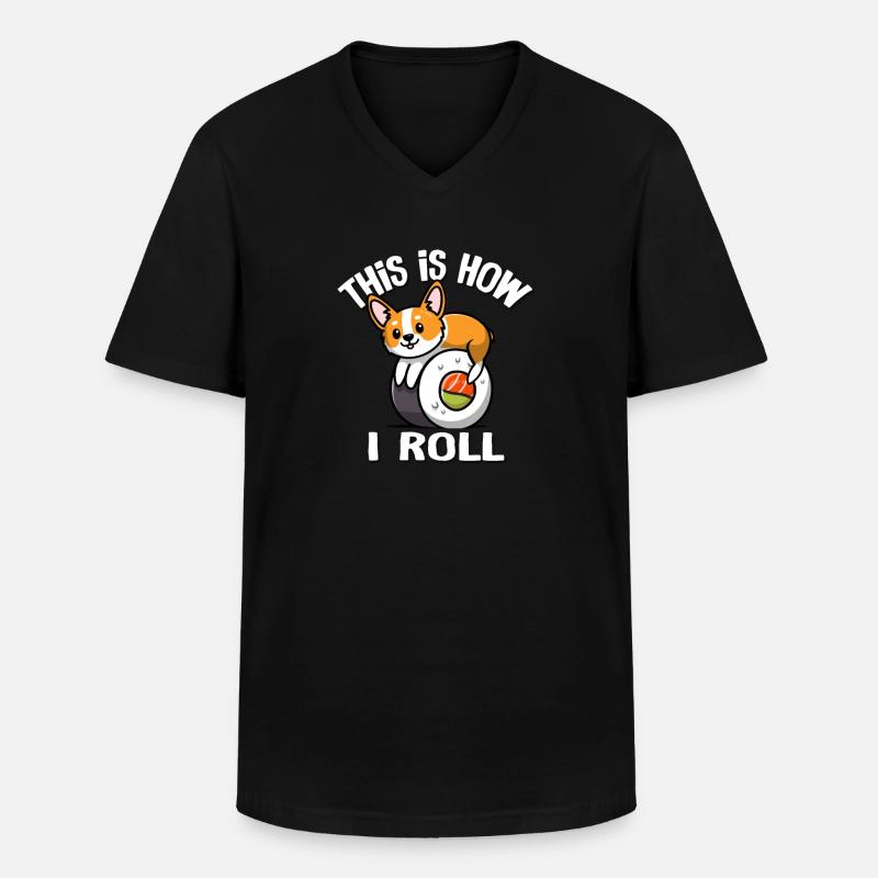 Corgi - Männer-T-Shirt mit V-Ausschnitt - Schwarz