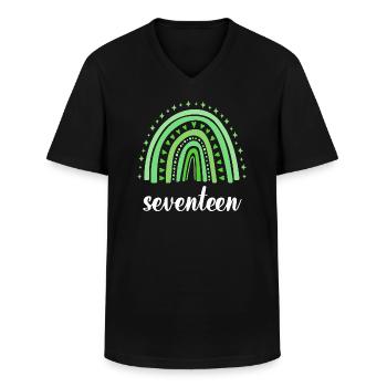 Green Rainbow Seventeen Years 17th Birthday - Men's V-Neck T-Shirt - black - Front - AI Model Male 178 dark (178cm)