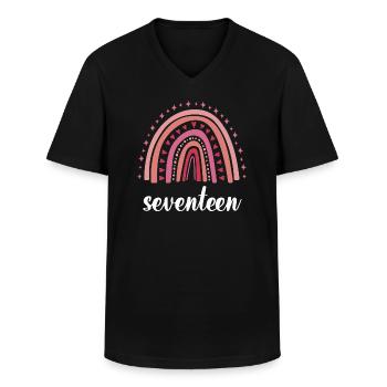 Red Rainbow Seventeen Years 17th Birthday - Men's V-Neck T-Shirt - black - Front - AI Model Male 178 dark (178cm)