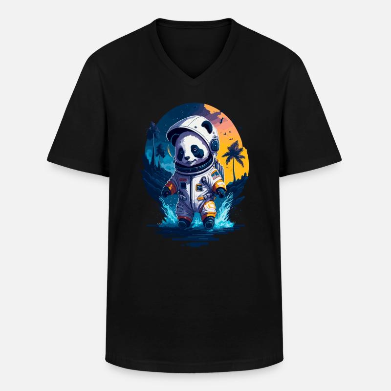 Niedlicher Panda-Astronaut - Männer-T-Shirt mit V-Ausschnitt - Schwarz