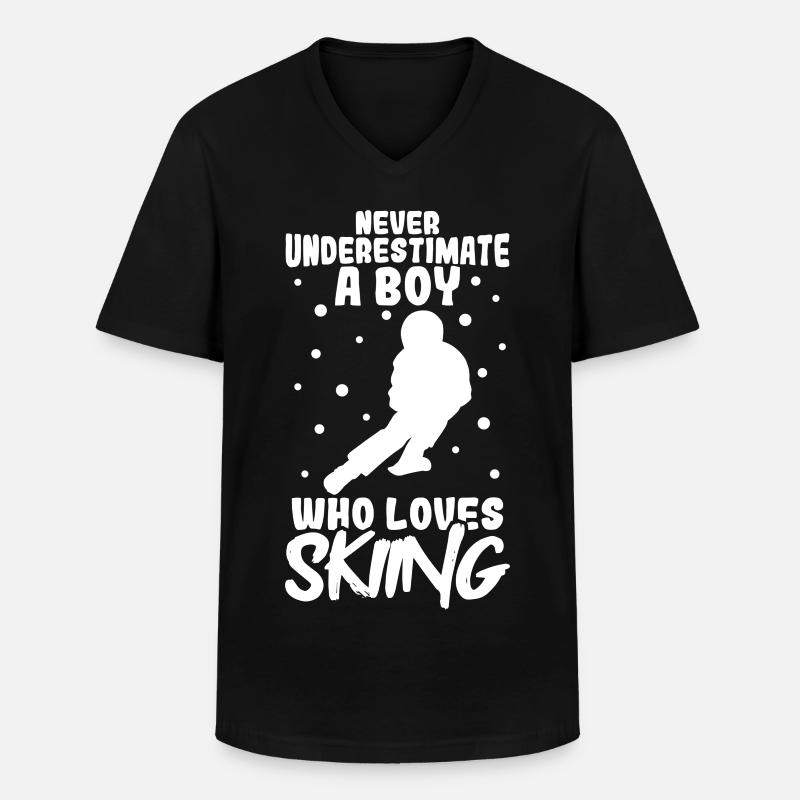 Ski fahrender Junge - Männer-T-Shirt mit V-Ausschnitt - Schwarz