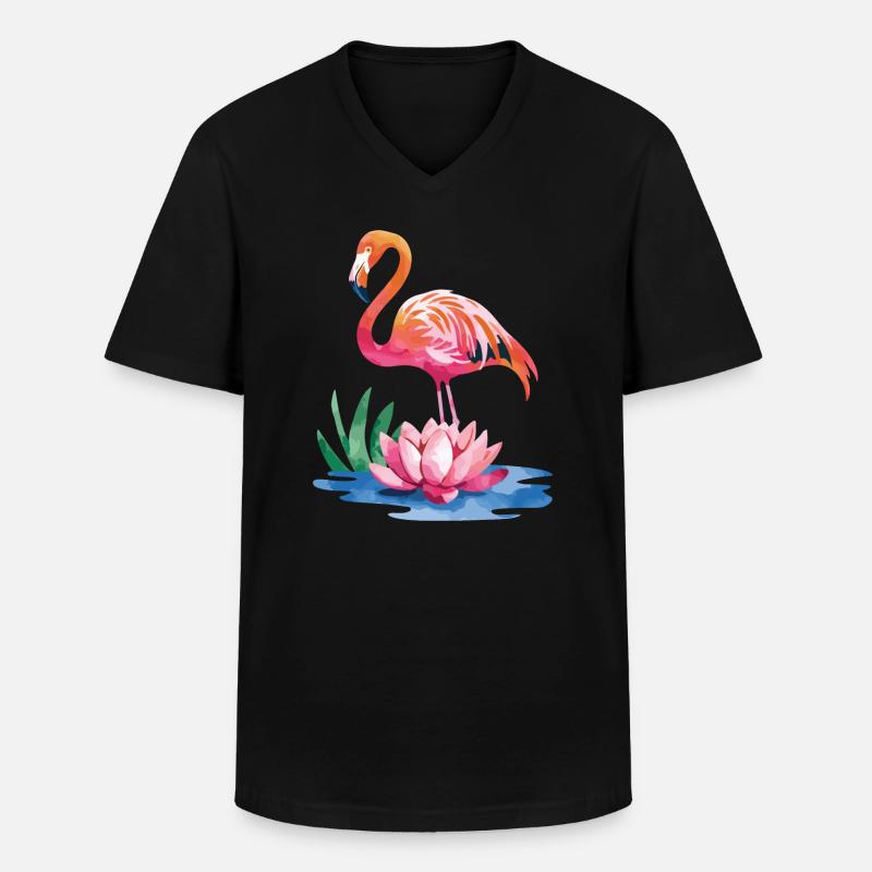 Flamingo - Männer-T-Shirt mit V-Ausschnitt - Schwarz