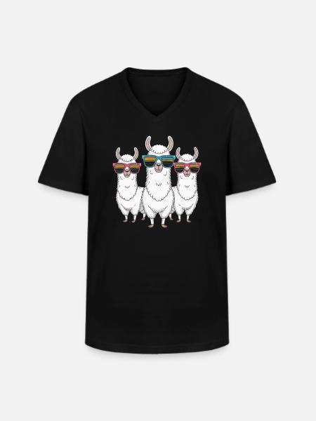 Cool alpacas with sunglasses - Men's V-Neck T-Shirt - black