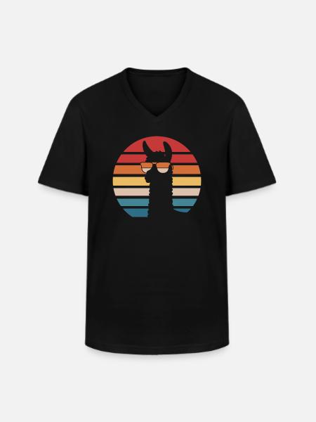 Cool alpaca with sunglasses - Men's V-Neck T-Shirt - black