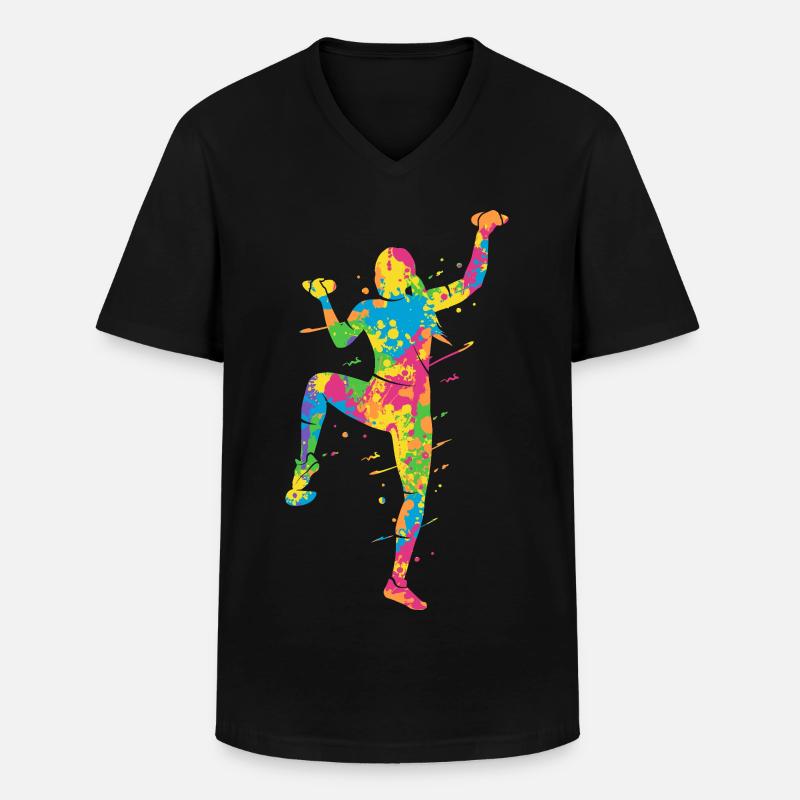 Bouldern Bunt Kletterer Mädchen Berge Klettern - Männer-T-Shirt mit V-Ausschnitt - Schwarz