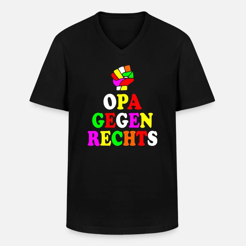 Opa gegen rechts - Männer-T-Shirt mit V-Ausschnitt - Schwarz