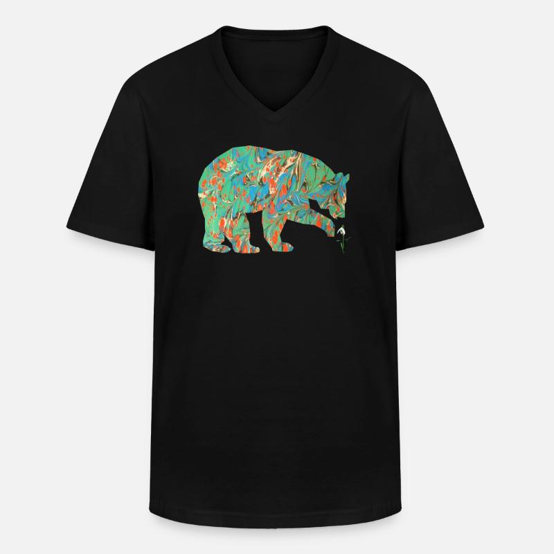 bär mit schneeglöckchen e 4 - Männer-T-Shirt mit V-Ausschnitt - Schwarz