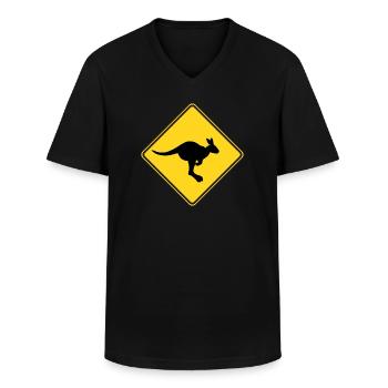 Chemise cadeau bouclier signe de route Australie Wallaby - T-shirt col V Homme - noir - Devant - AI Model Male 178 dark (178cm)