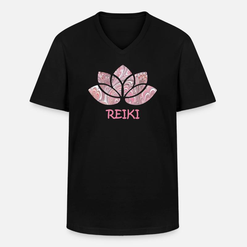 reiki avec lotus e 65 - T-shirt col V Homme - noir