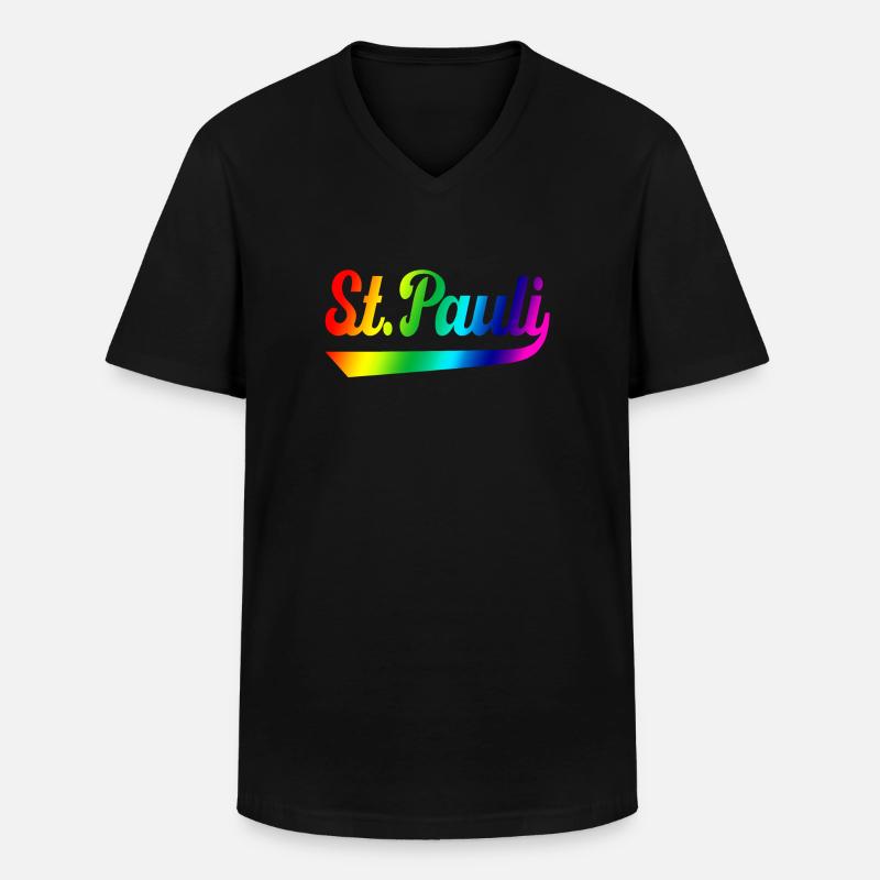 St Pauli Hamburg Regenbogen - Männer-T-Shirt mit V-Ausschnitt - Schwarz