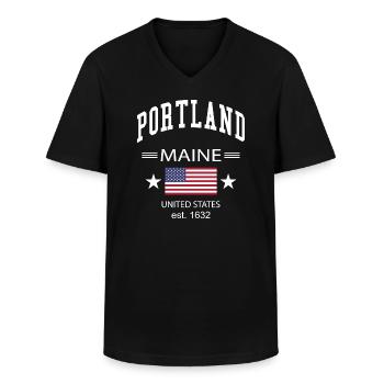 Portland - Men's V-Neck T-Shirt - black - Front - AI Model Male 178 dark (178cm)