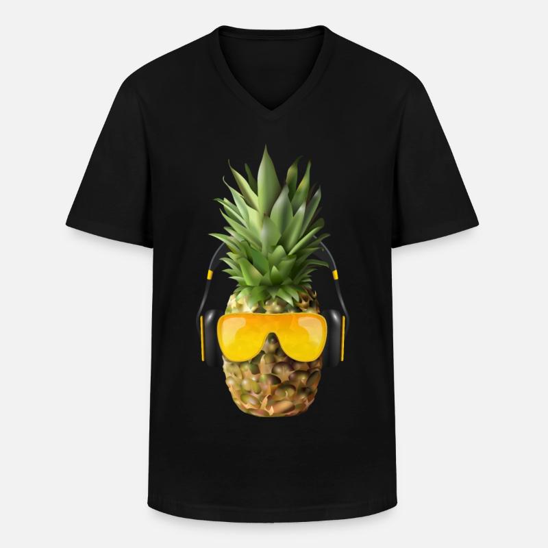 Ananas mit Kopfhörer - Männer-T-Shirt mit V-Ausschnitt - Schwarz