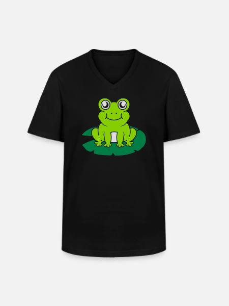 Cute frog sits water lily - Men's V-Neck T-Shirt - black