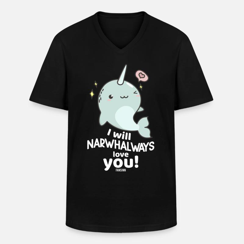 Narwal - Männer-T-Shirt mit V-Ausschnitt - Schwarz