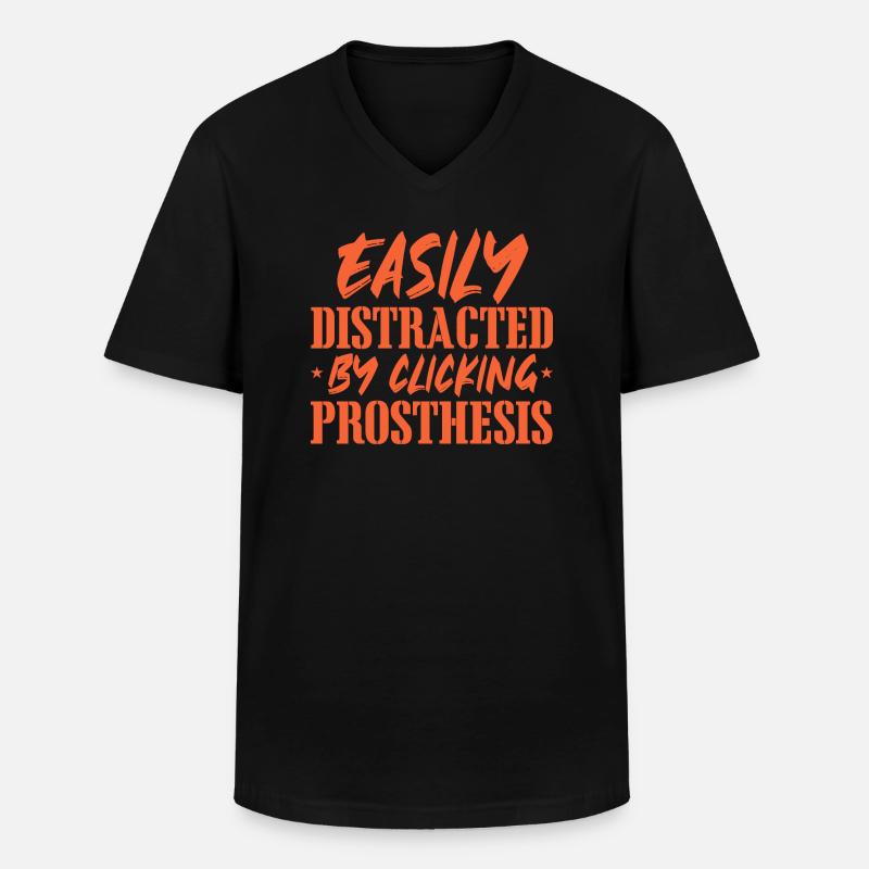Easily Distracted By Clicking Prosthesis - - Männer-T-Shirt mit V-Ausschnitt - Schwarz