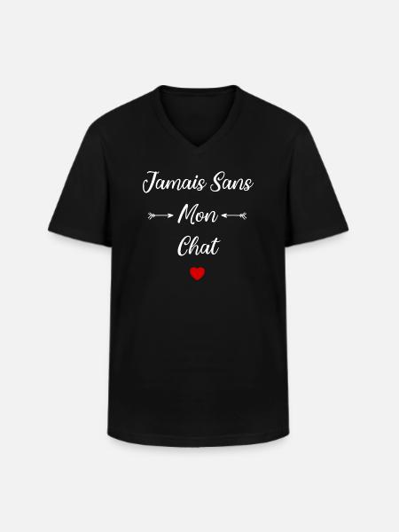 Jamais sans mon chat - T-shirt col V Homme - noir