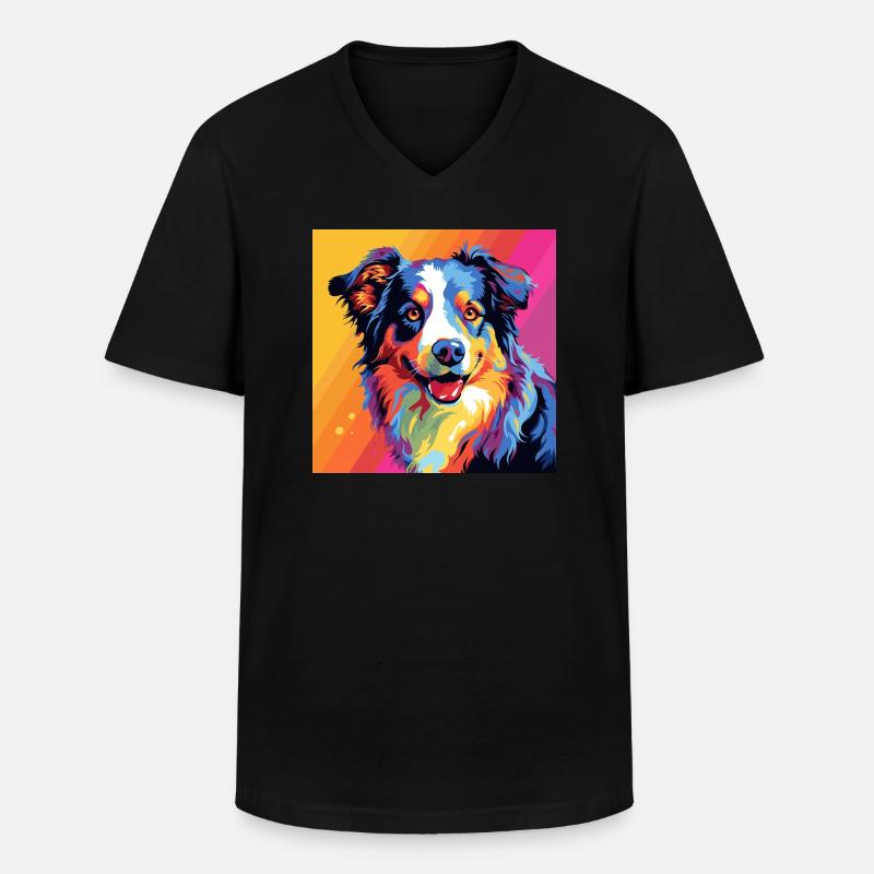 Australian Shepherd Pop Art - Männer-T-Shirt mit V-Ausschnitt - Schwarz