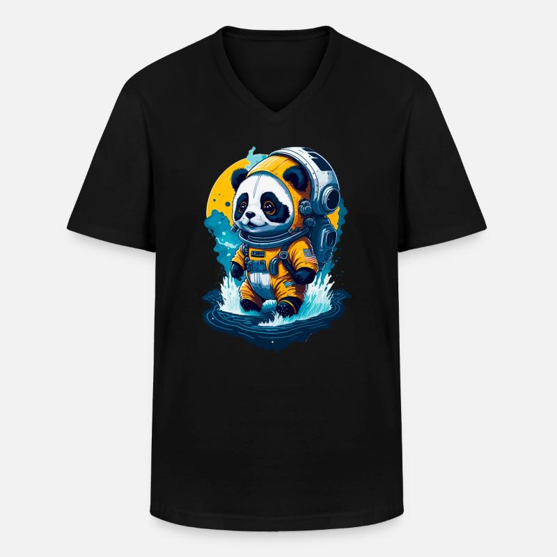 Niedlicher Panda-Astronaut - Männer-T-Shirt mit V-Ausschnitt - Schwarz