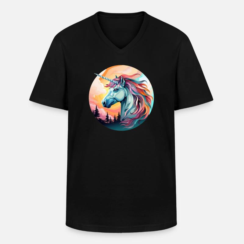 Einhorn - Männer-T-Shirt mit V-Ausschnitt - Schwarz