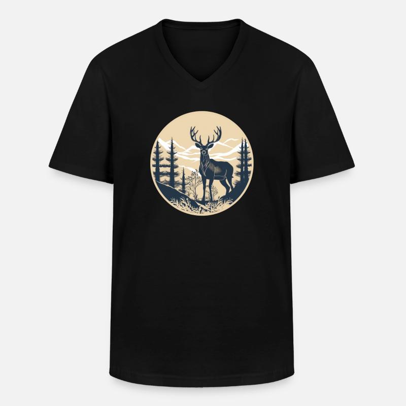 Hirsch - Männer-T-Shirt mit V-Ausschnitt - Schwarz
