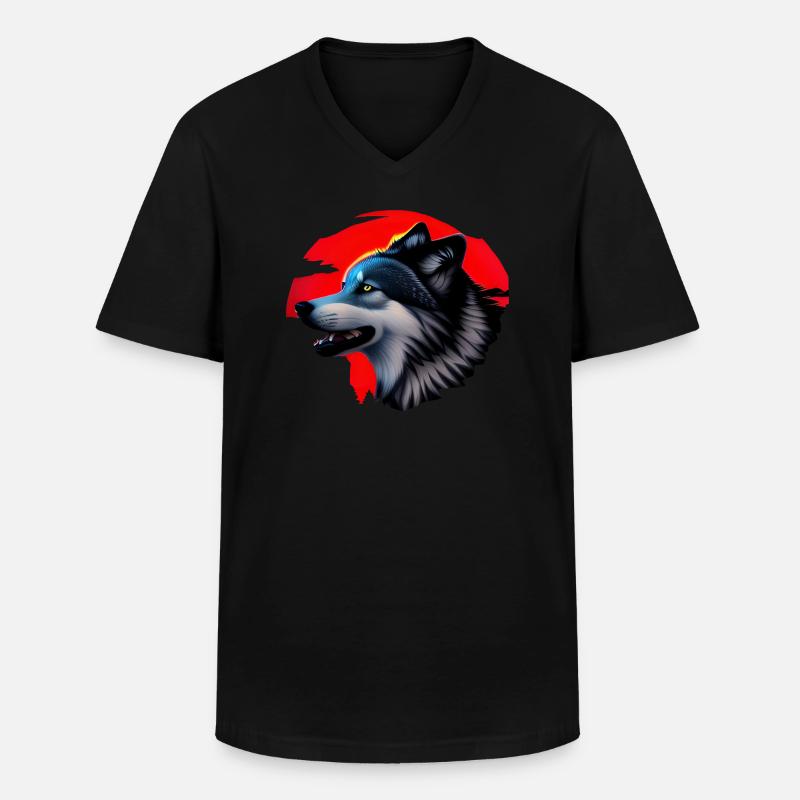 Wolf - Männer-T-Shirt mit V-Ausschnitt - Schwarz