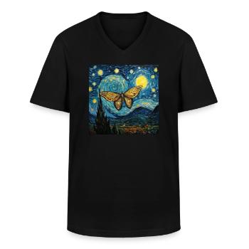 Papillon De Nuit, Van Gogh, Nuit Étoilée, Animal - T-shirt col V Homme - noir - Devant - AI Model Male 178 dark (178cm)