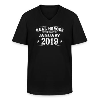 Real Heroes were born in January 2019 Birthday - Men's V-Neck T-Shirt - black - Front - AI Model Male 178 dark (178cm)