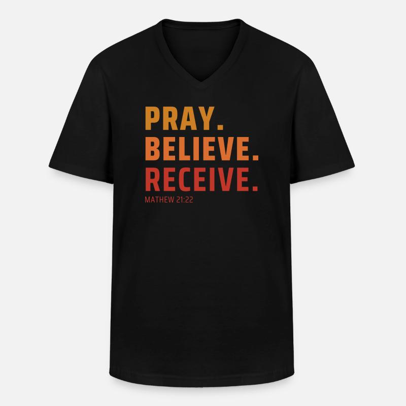 Pray Believe, Receive Gradient - Männer-T-Shirt mit V-Ausschnitt - Schwarz