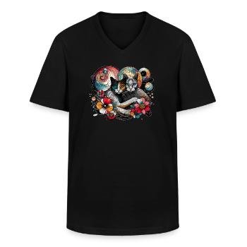 Kosmisches Katzengeflüster - Männer-T-Shirt mit V-Ausschnitt - Schwarz - Vorne - AI Model Male 178 dark (178cm)