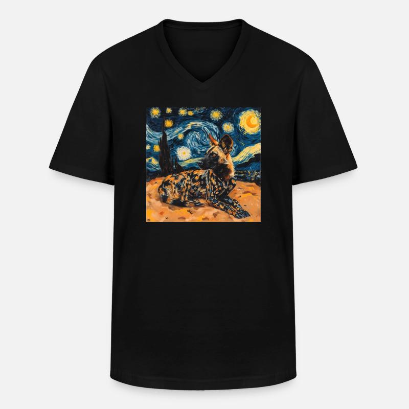 hyäne, van gogh, sternennacht - Männer-T-Shirt mit V-Ausschnitt - Schwarz