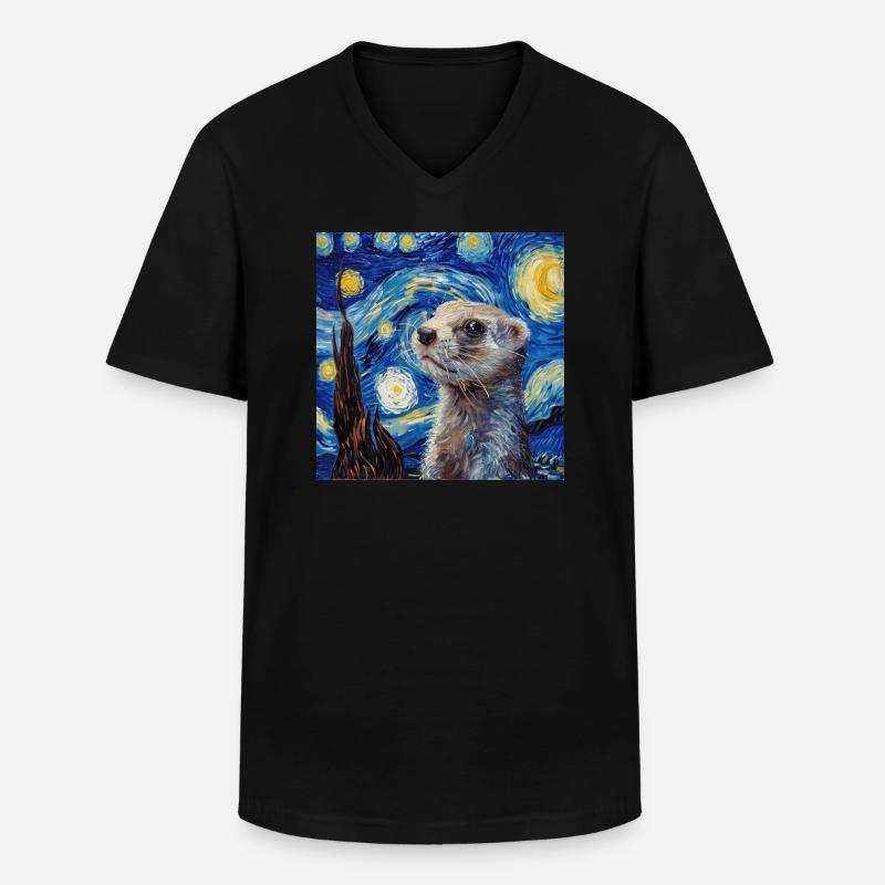 Frettchen, Van Gogh, Geschenk - Männer-T-Shirt mit V-Ausschnitt - Schwarz