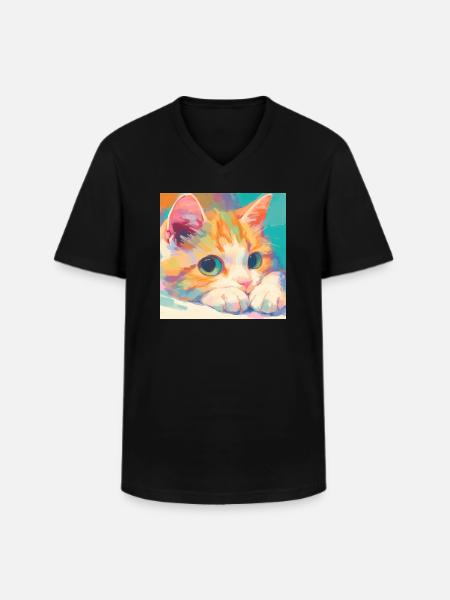 Chat, Motif De Chat - T-shirt col V Homme - noir