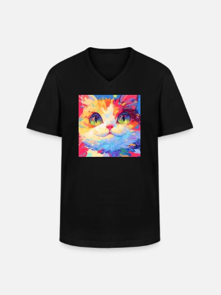 Chat, Motif De Chat - T-shirt col V Homme - noir