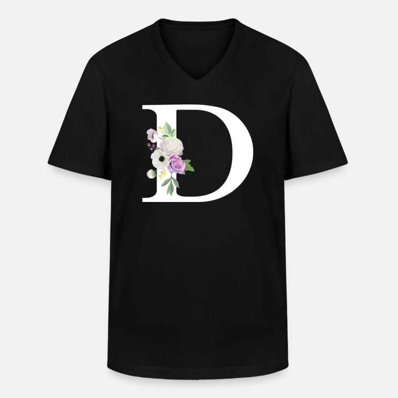 Lila Blumenbuchstabe D - Männer-T-Shirt mit V-Ausschnitt - Schwarz